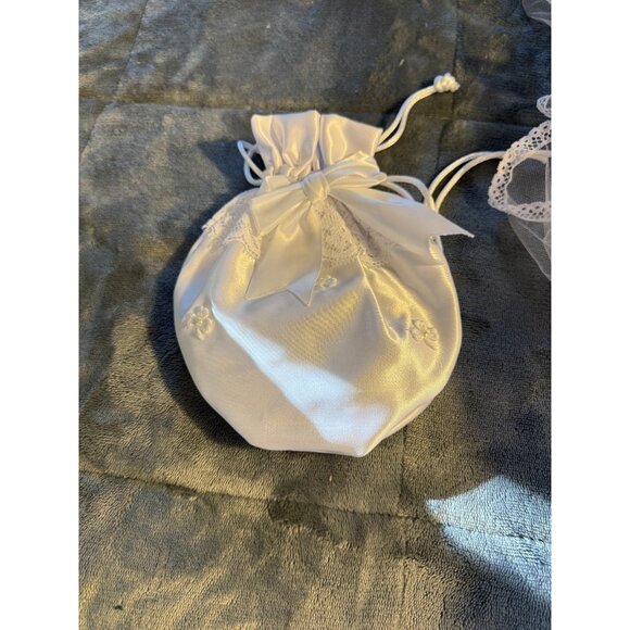 First Communion Girls Set Headband Veil Gloves Purse White Flower Girl Wedding - Picture 3 of 4